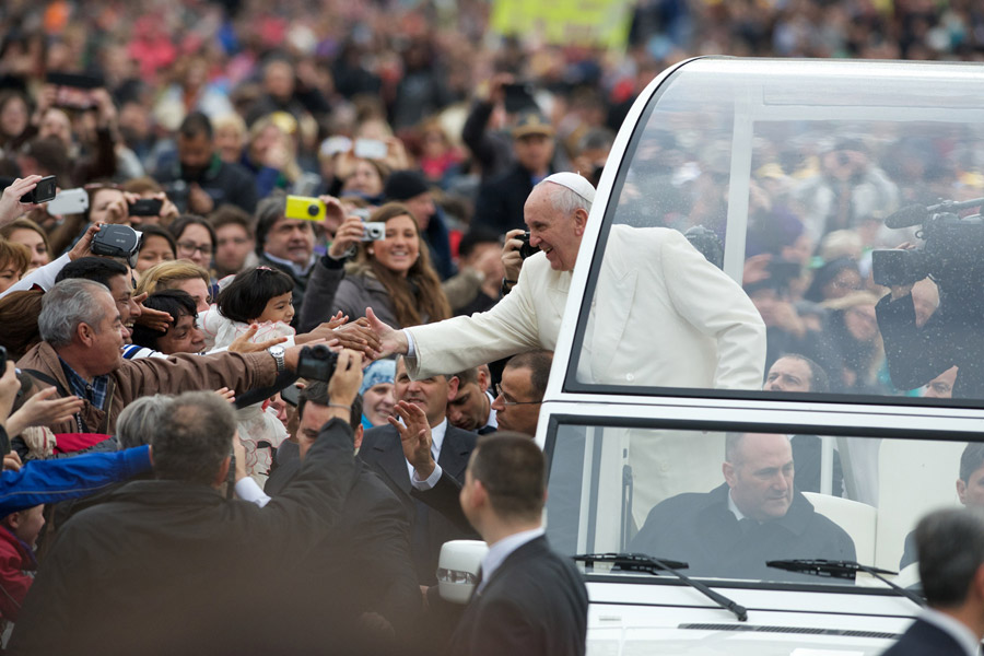 This is a photograph of Pope Francis who is the boss of the International Catholic Church