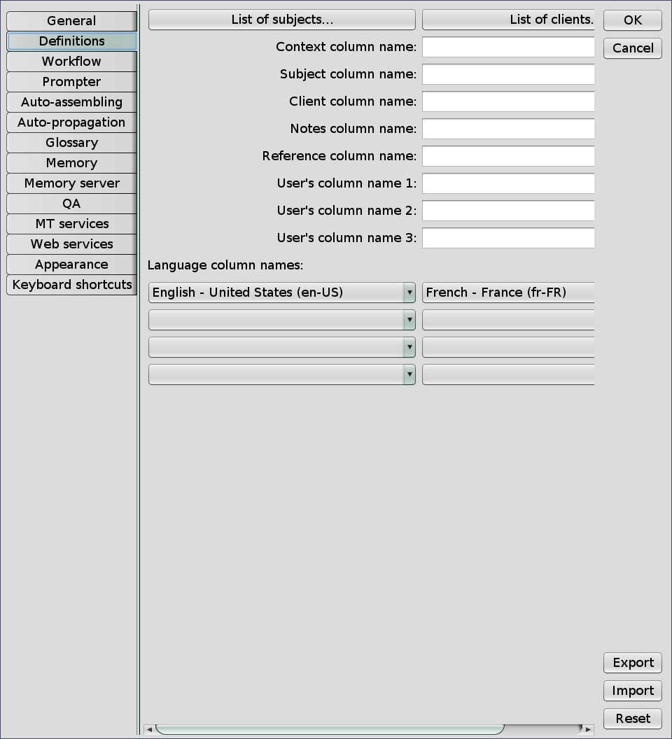 Definitions pane