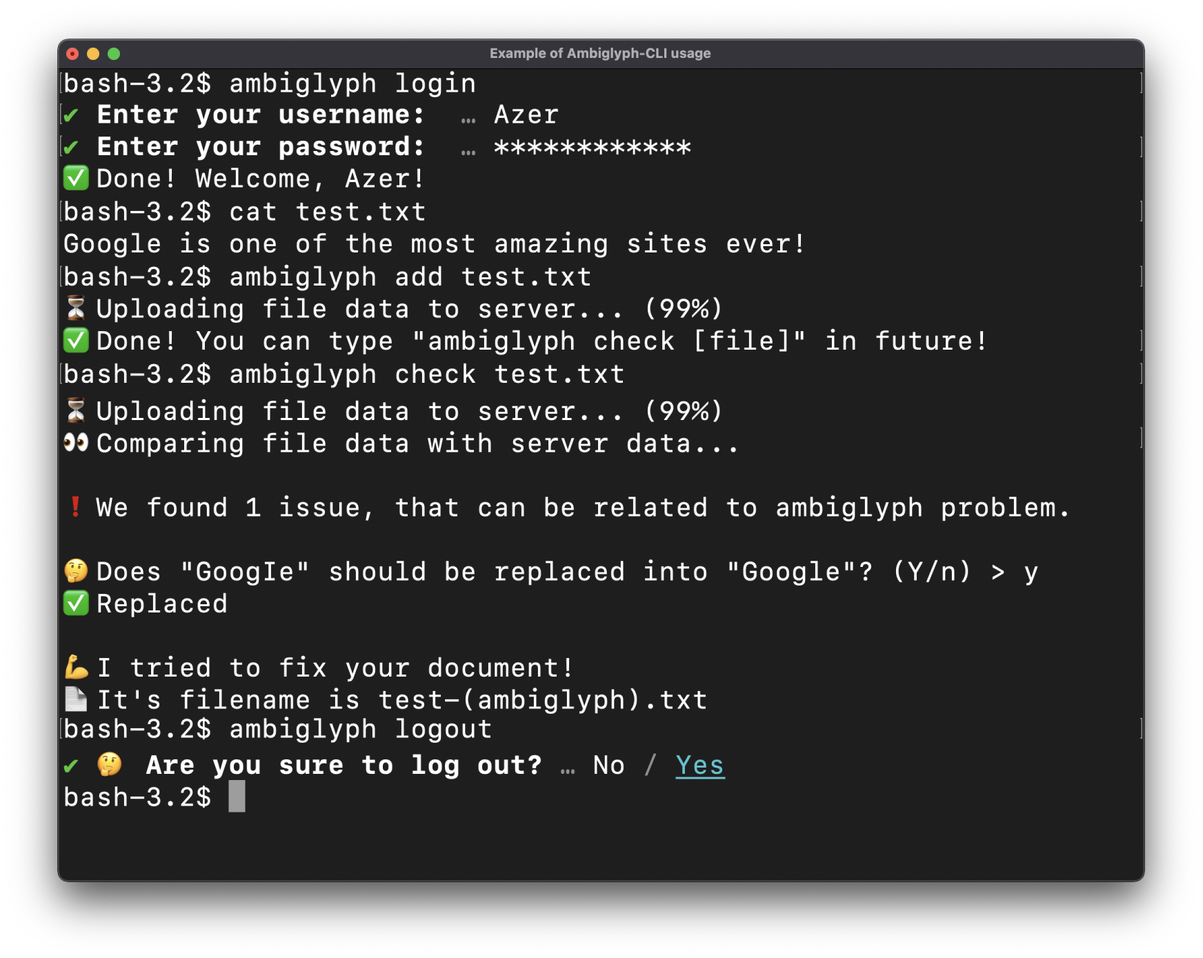 Screenshot of Ambiglyph CLI