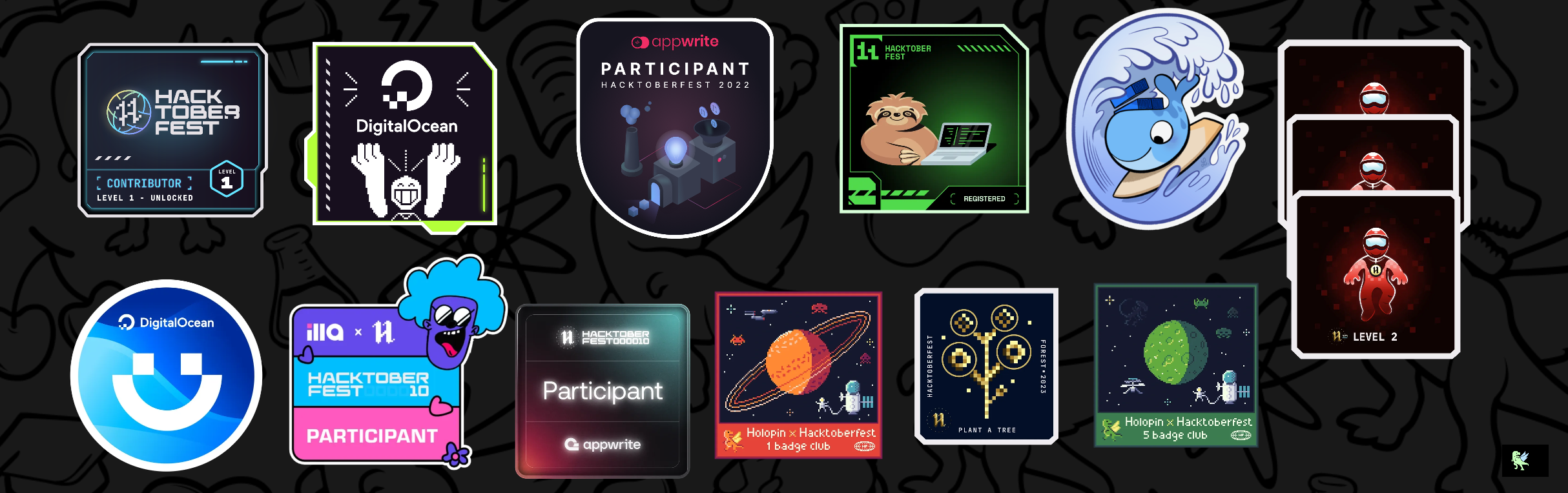 An image of @demiicoder's Holopin badges, which is a link to view their full Holopin profile