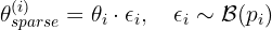 \theta_{sparse}^{(i)} = \theta_i \cdot \epsilon_i, \quad \epsilon_i \sim \mathcal{B}(p_i)