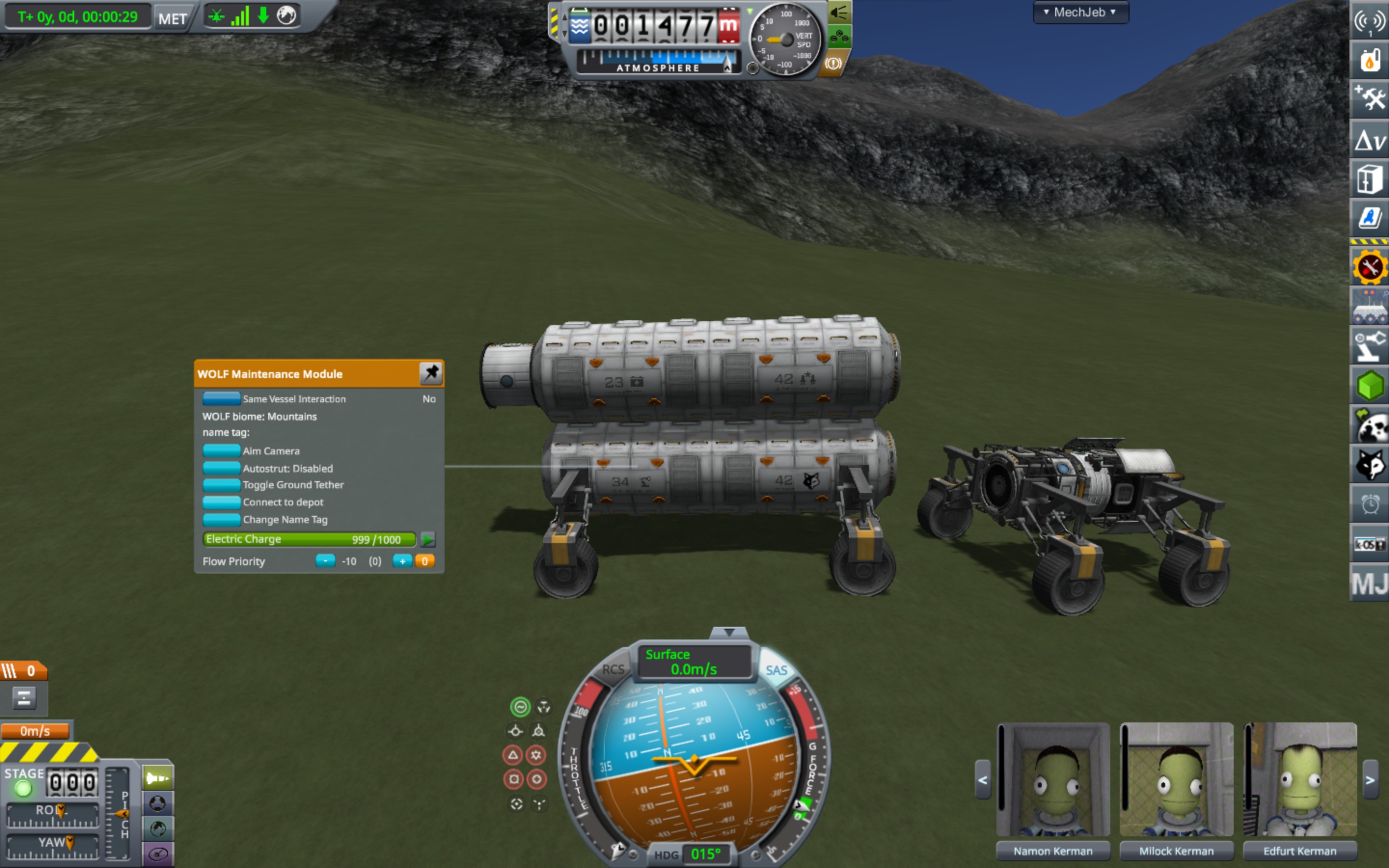 The WOLF modules rover ready to be connected to the depot