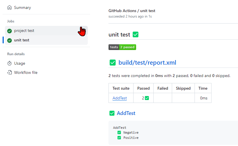 unit test result