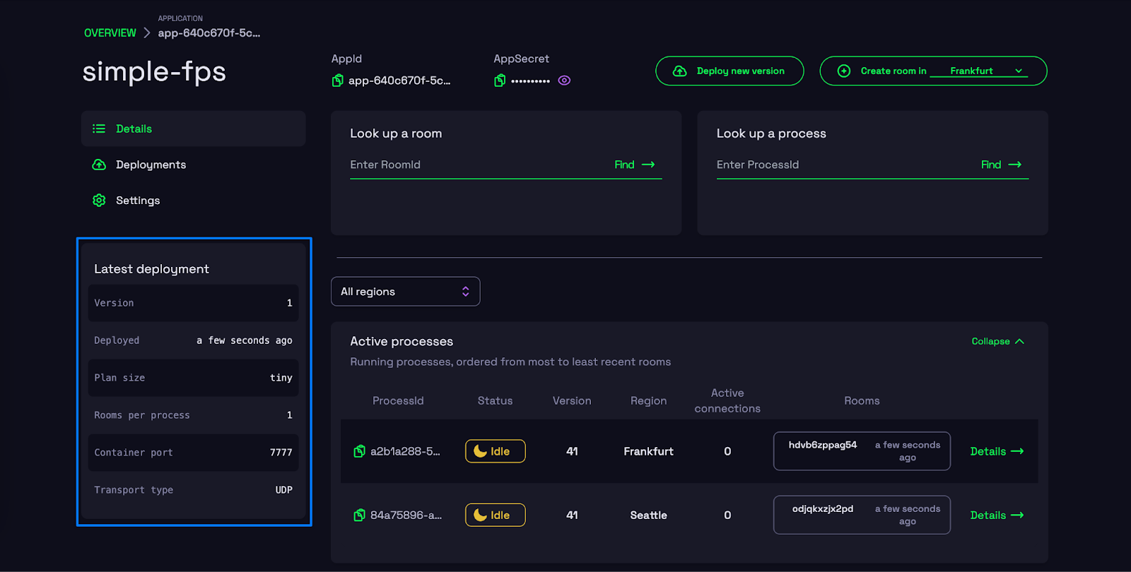 view latest deployment in Hathora Console