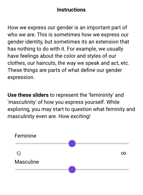 Screenshot of Gender Expression Page with instructions