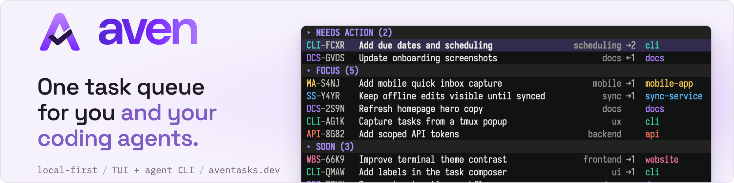 aven: one task queue for you and your coding agents