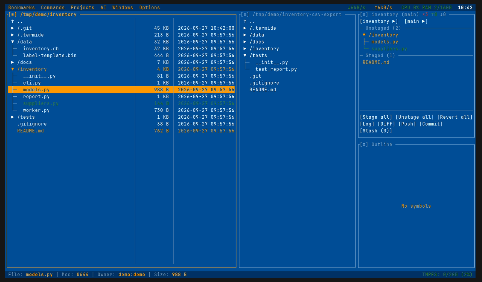 File manager with nested git status