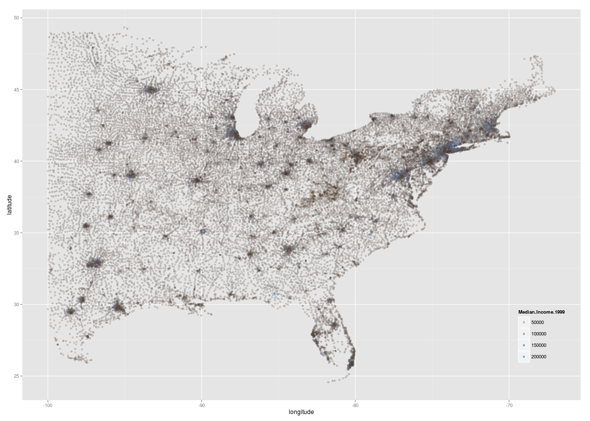 wealth levels by geography of the eastern United States circa 1999