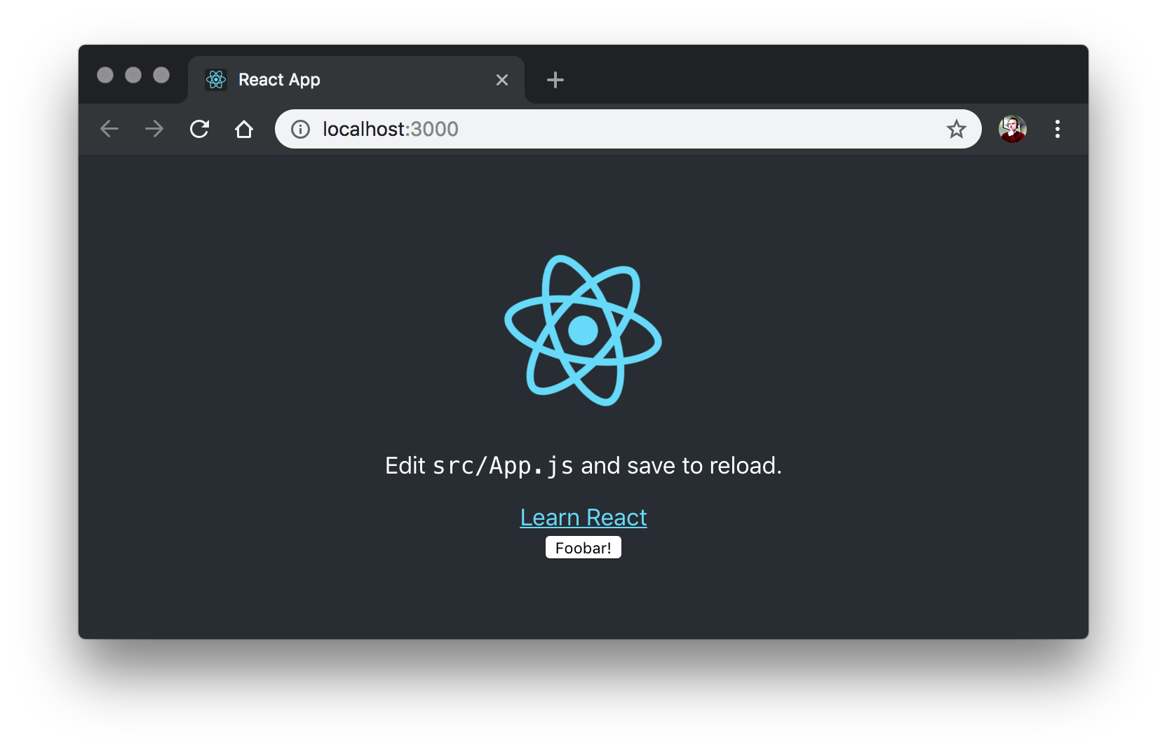 Screenshot of the React app running with a Lerna sibling component