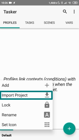 Import Tasker Project