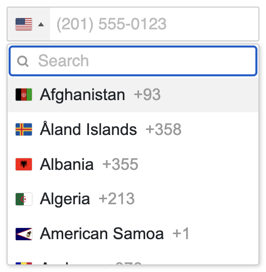 Plugin screenshot showing country dropdown open