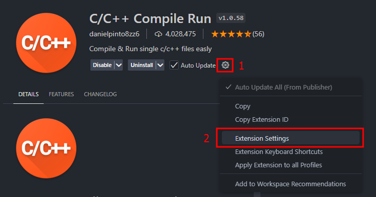 C/C++ Compile Run Extension Settings