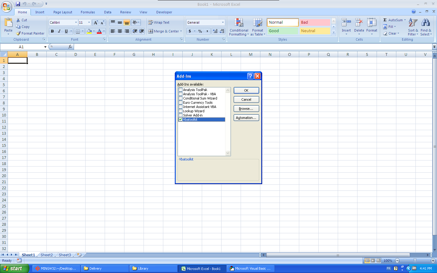 Activate VBA Toolkit