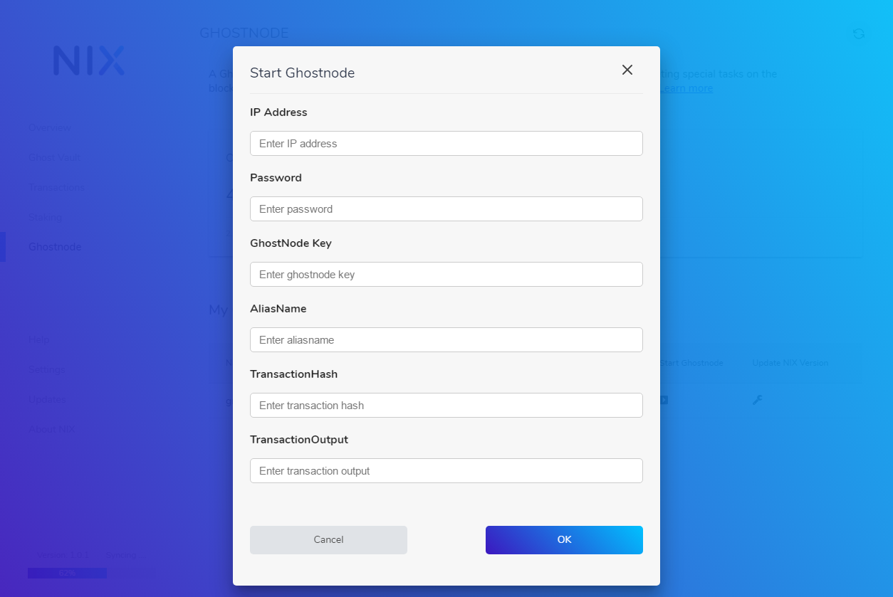 nix ghost node setup screen