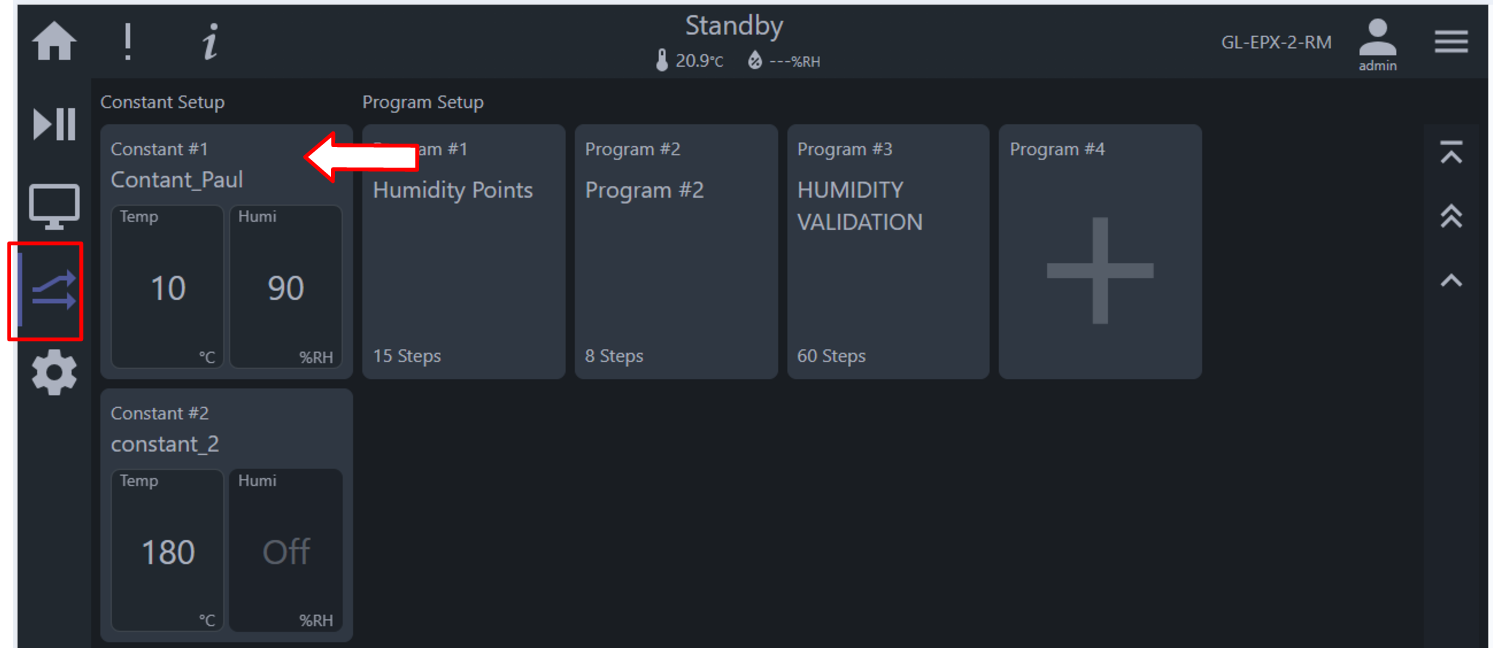 Constant 1 configuration page