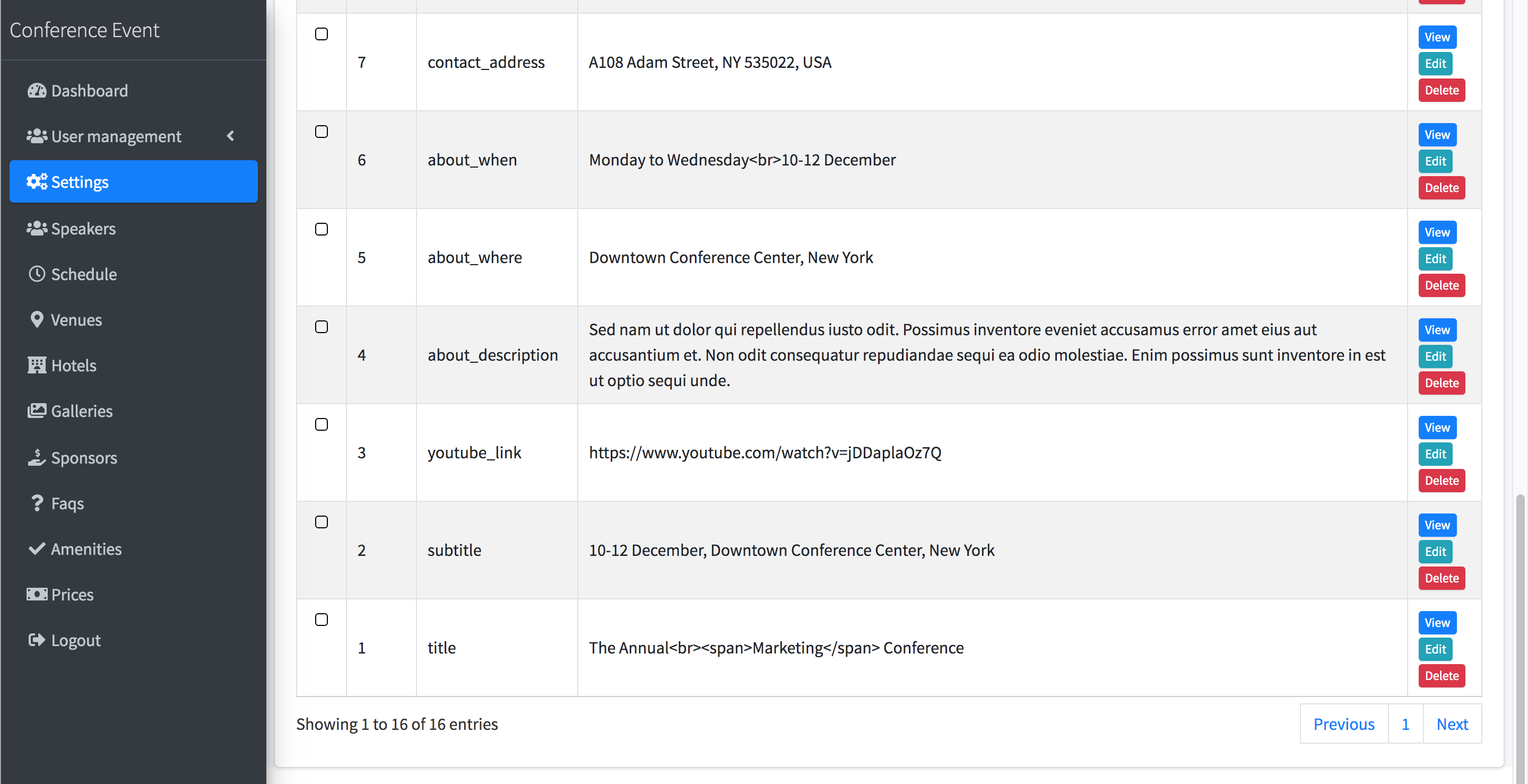 Laravel Conference event main management