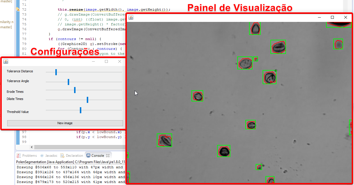 Sample image of the software running and results shown 