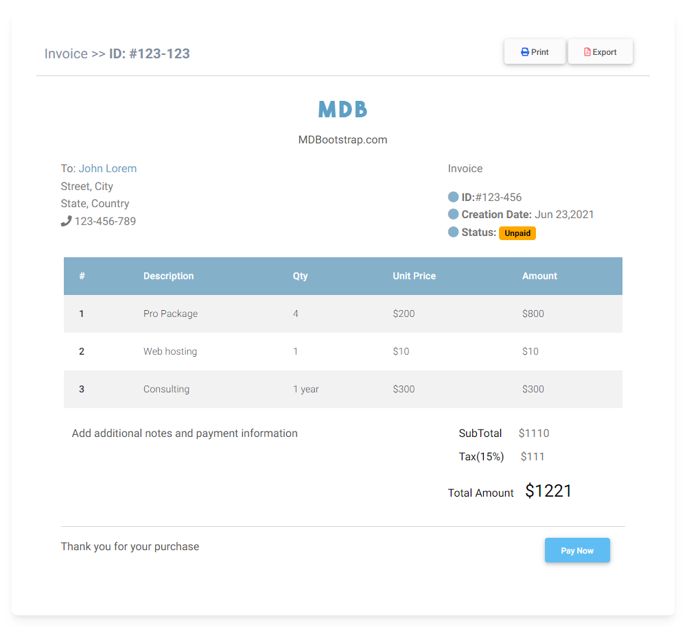 Bootstrap 5 Invoice