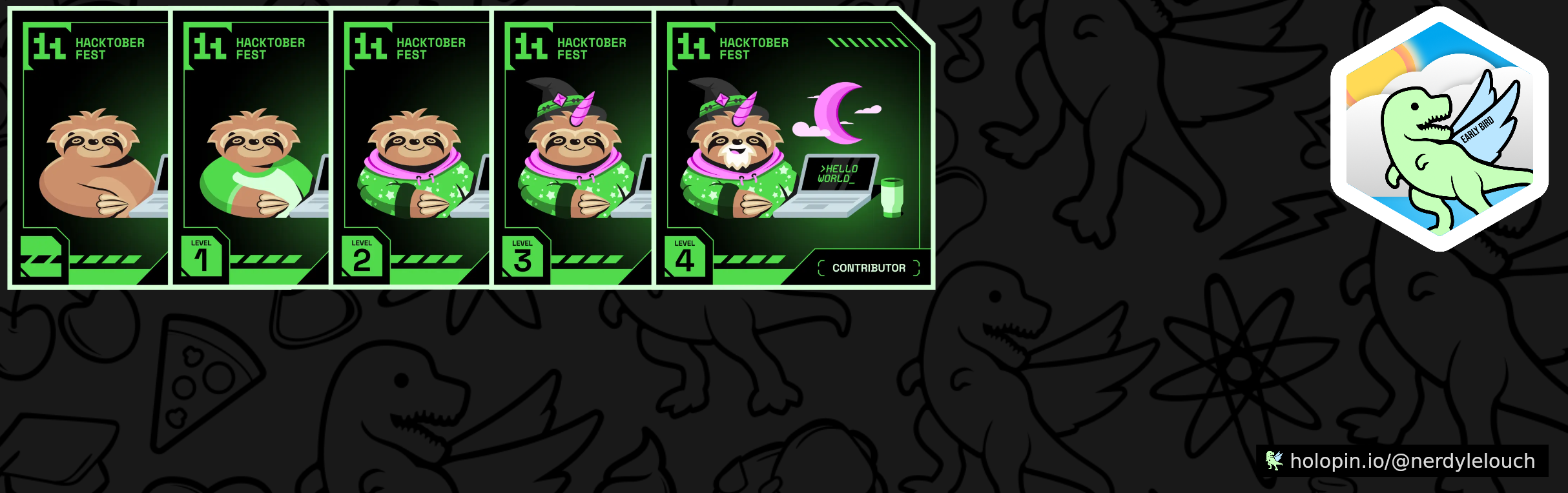 An image of @nerdylua's Holopin badges, which is a link to view their full Holopin profile
