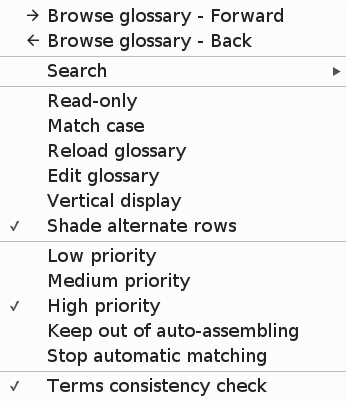 Glossary context menu