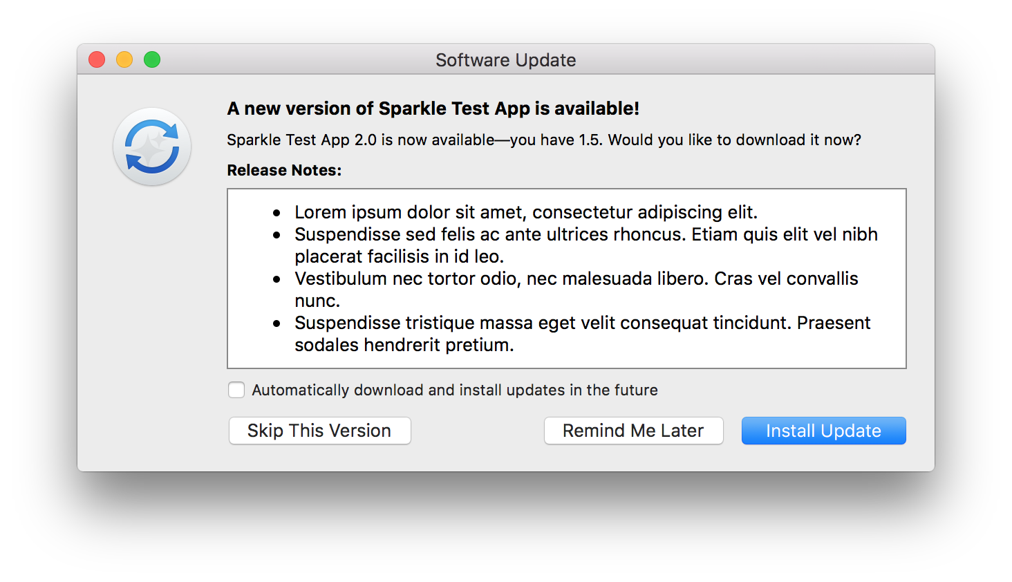 Sparkle update window