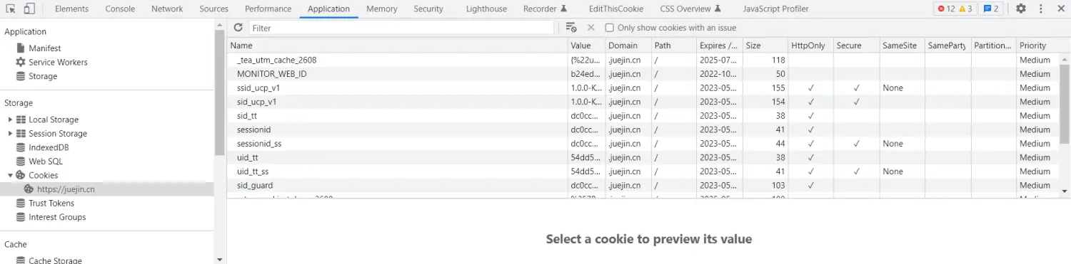 Chrome 开发工具 cookie