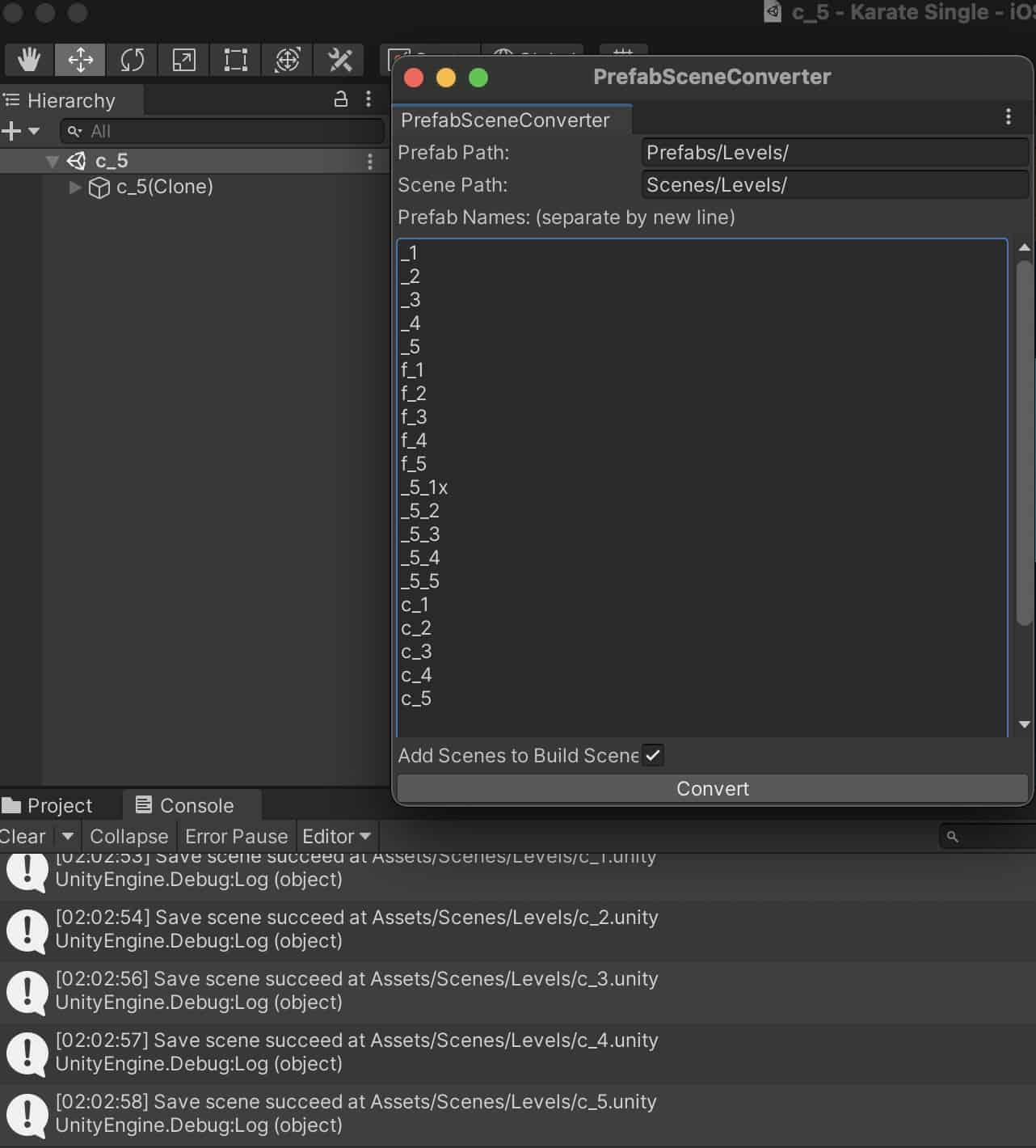 The screenshot of prefab scene converter