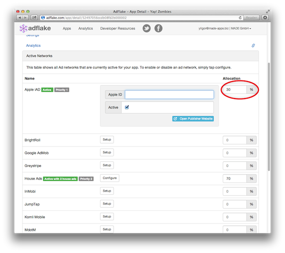 Set Ad Network Allocation Example