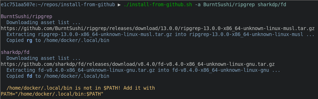 Screenshot of install-from-github.sh