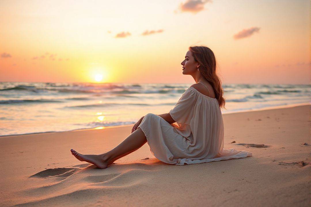 Una mujer sentada en la playa