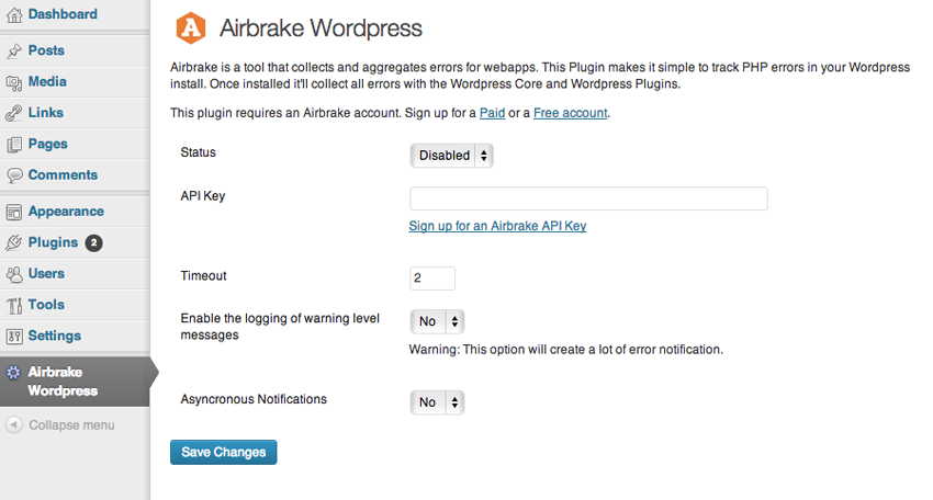 Errbit Wordpress Project Settings