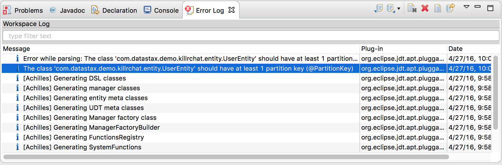 Eclipse Annotation Processor Error Output