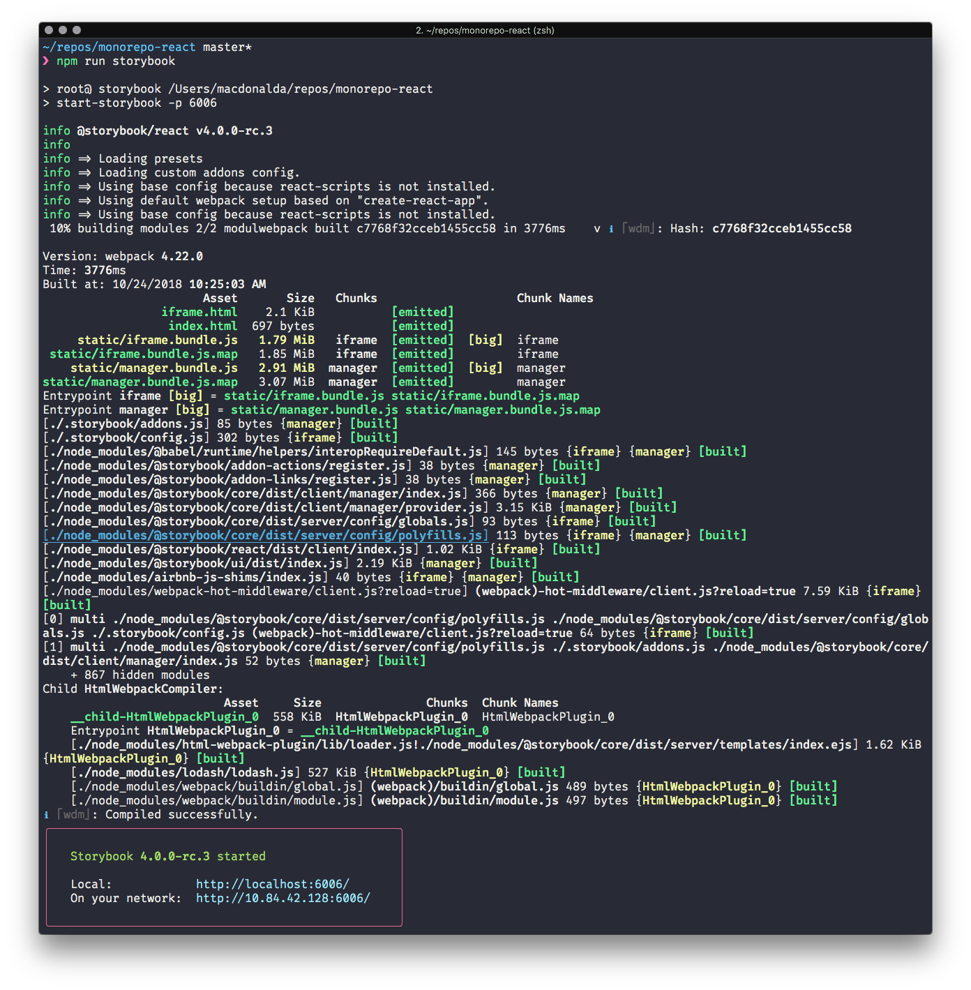 Screenshot of Storybook React 4 launching from the command line