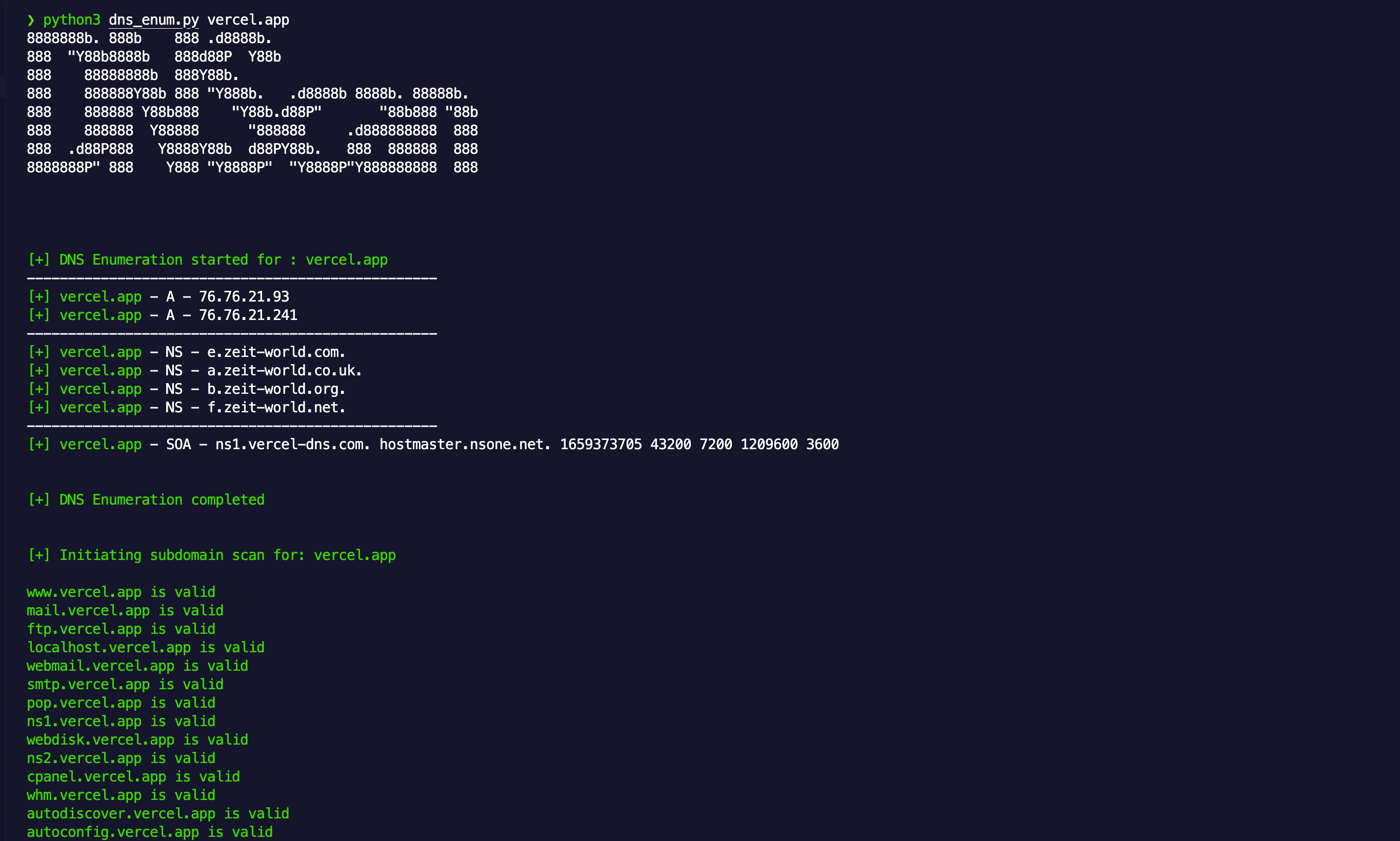 DNS Enumeration and Subdomain Scanning Tool