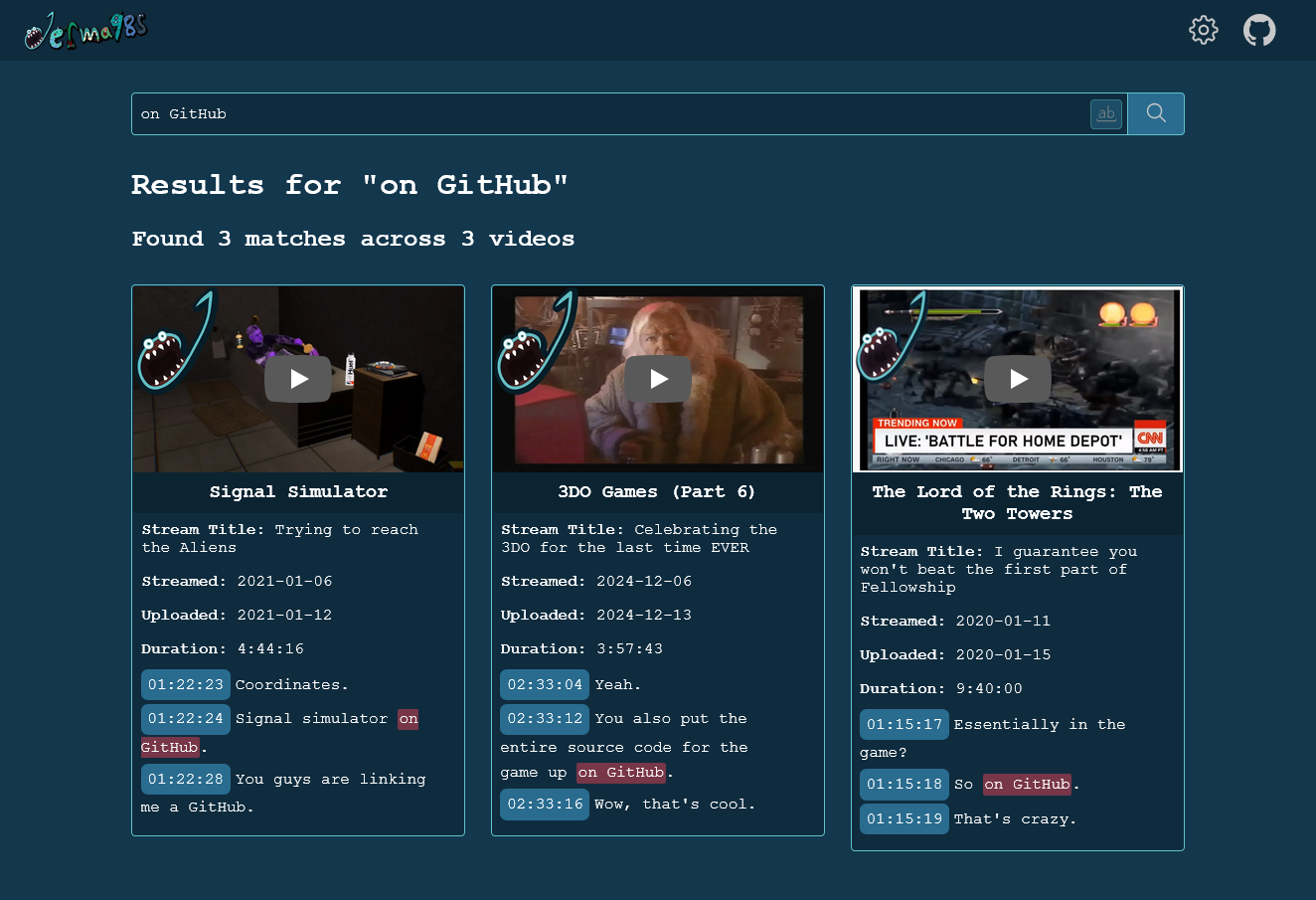 screenshot of webpage search results for the query: "on GitHub"