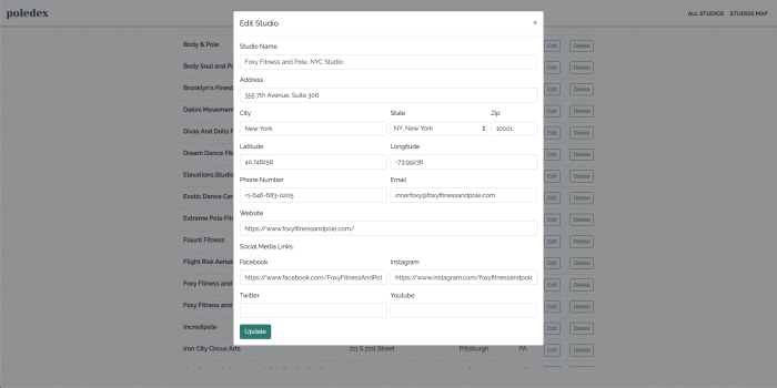 Image of Poledex Edit Studio Form