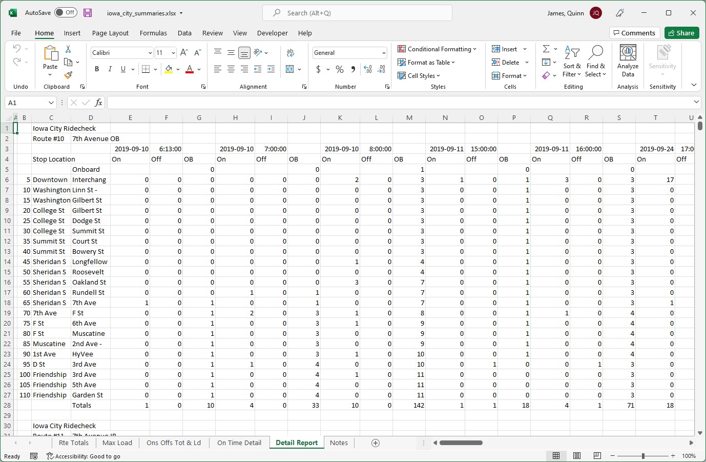 Detail report Excel workbook