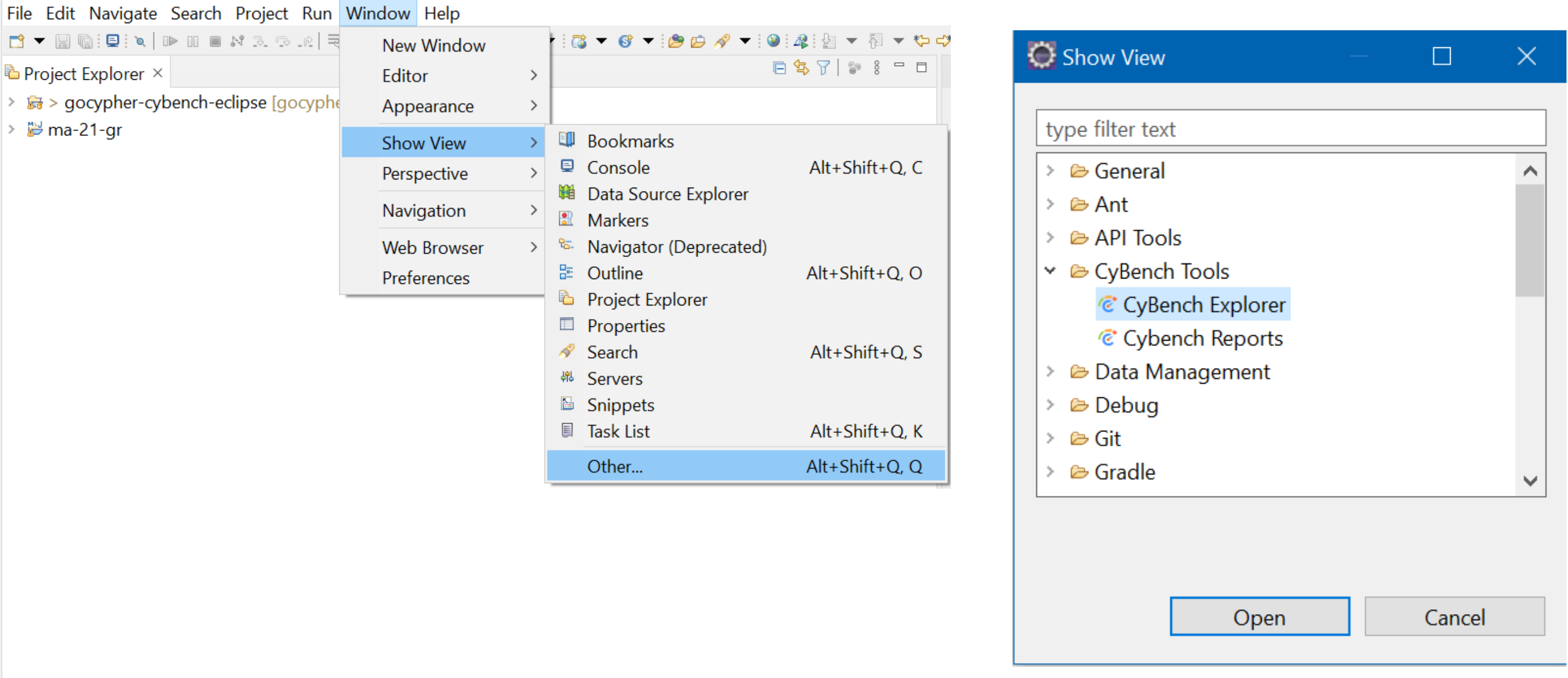 Enabling CyBench Explorer in Eclipse