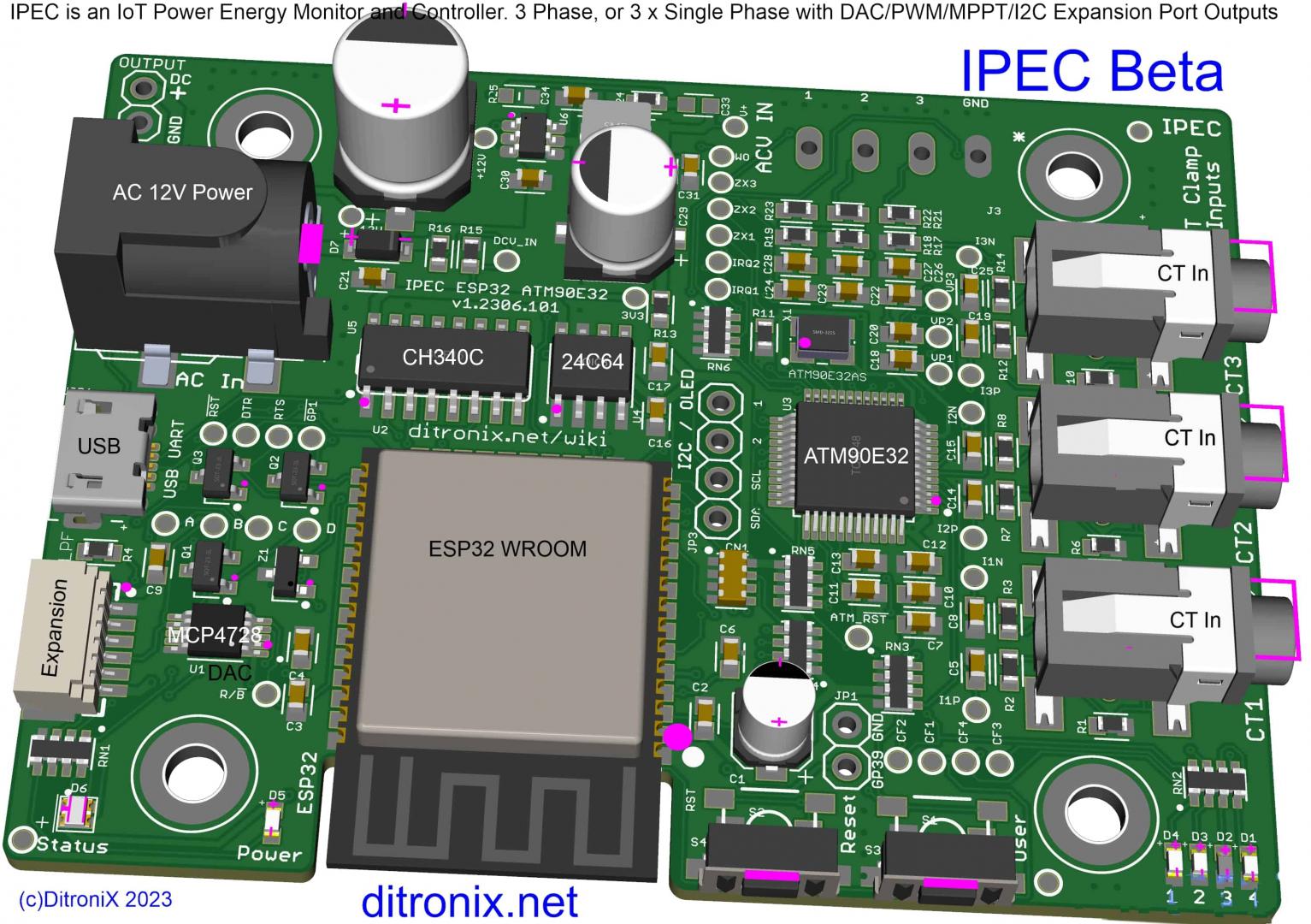 IPEC ESP32 ATM90E32 IoT Power Energy Monitor Controller Board Connections