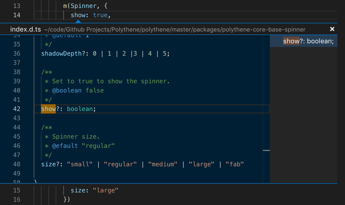 Screenshot of type definition preview in Visual Studio Code