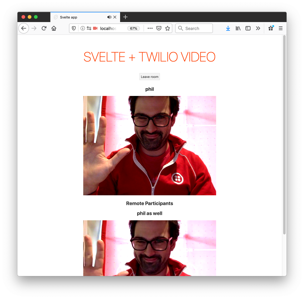 An example of the video chat. It's me waving at myself in a video chat with myself.