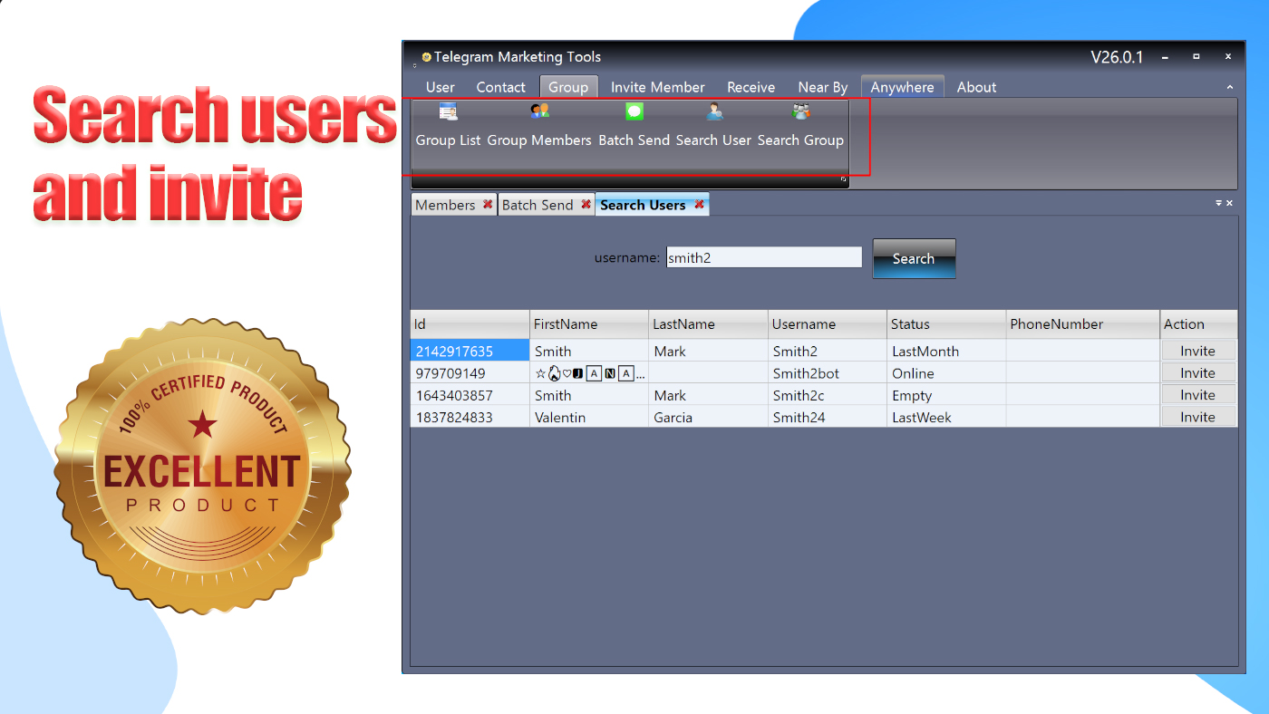 Telegram Marketing Tools Bulk Scraper/Extract/Add/Search/Invite Member|Join Group 45.1.1