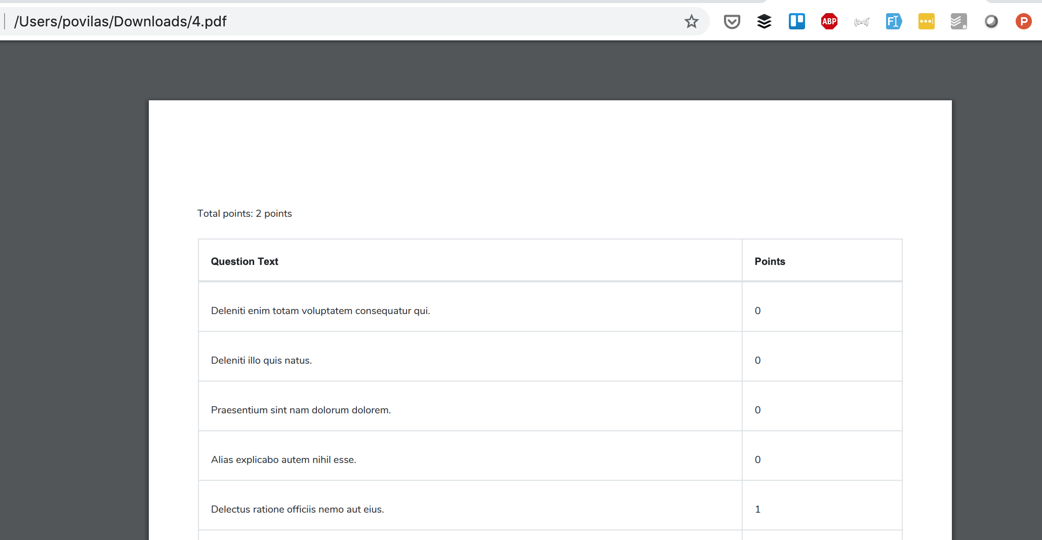 Laravel Quiz/Test Result PDF