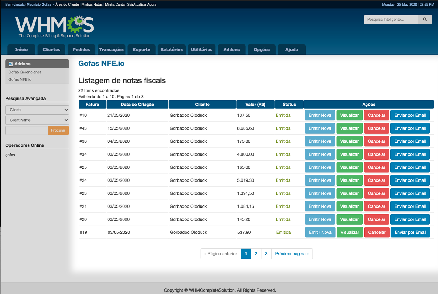 Listagem de notas fiscais