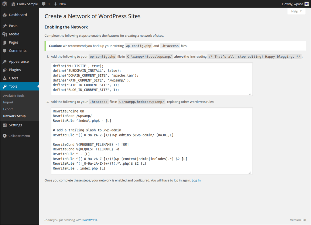 Populated settings when creating a network of sites