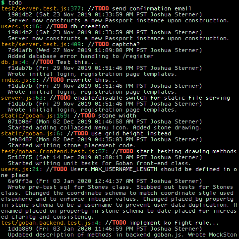 Screenshot of todo script output