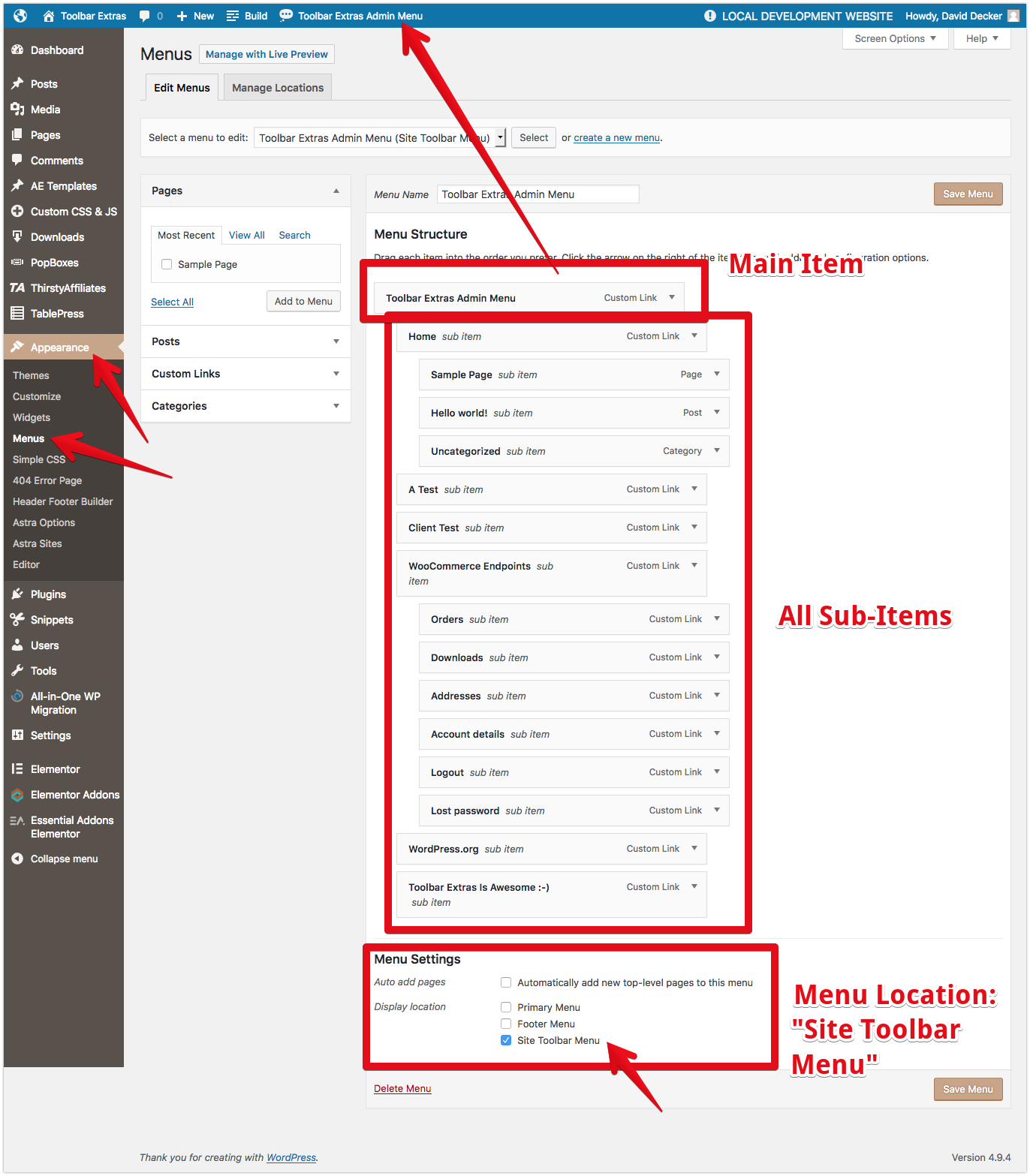 Toolbar Extras - create this optional Admin Toolbar Menu directly with the WordPress menu system - so easy!