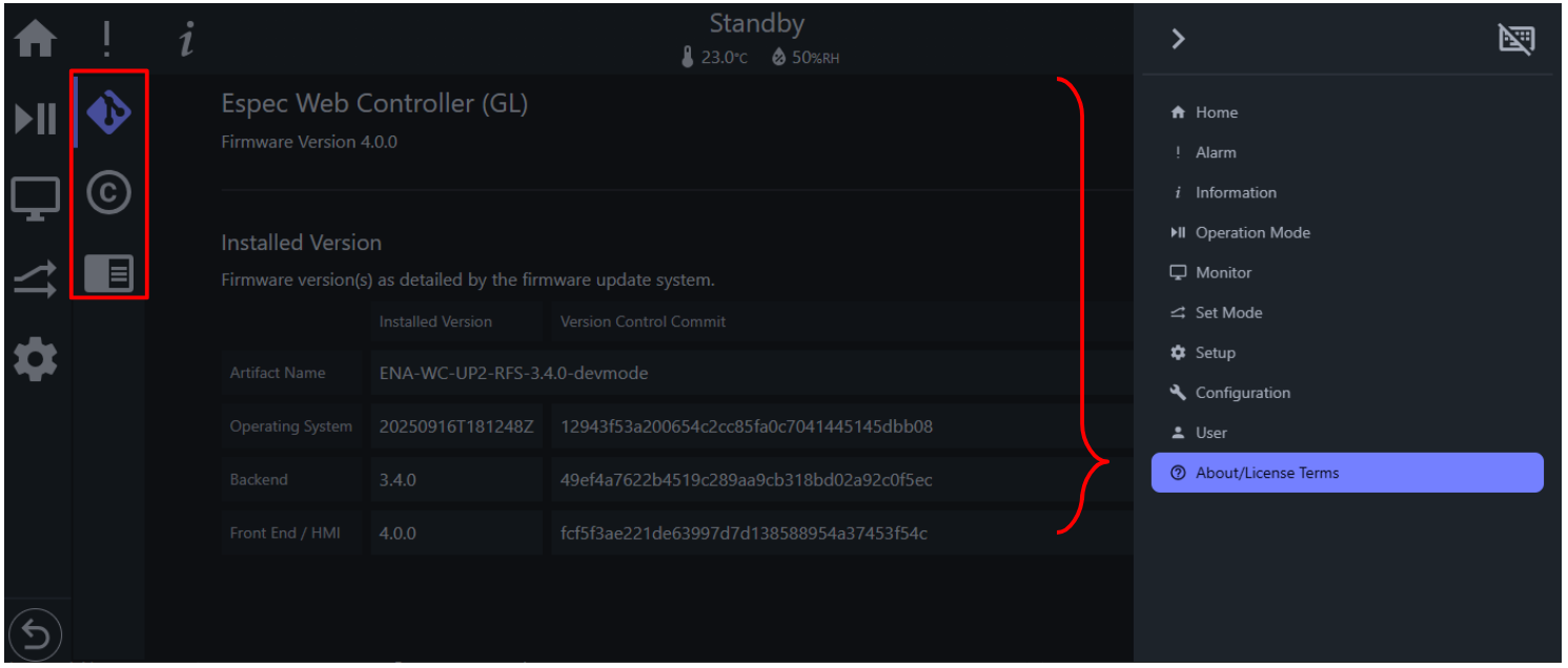 Subpage 1: Software Information of GL Controller