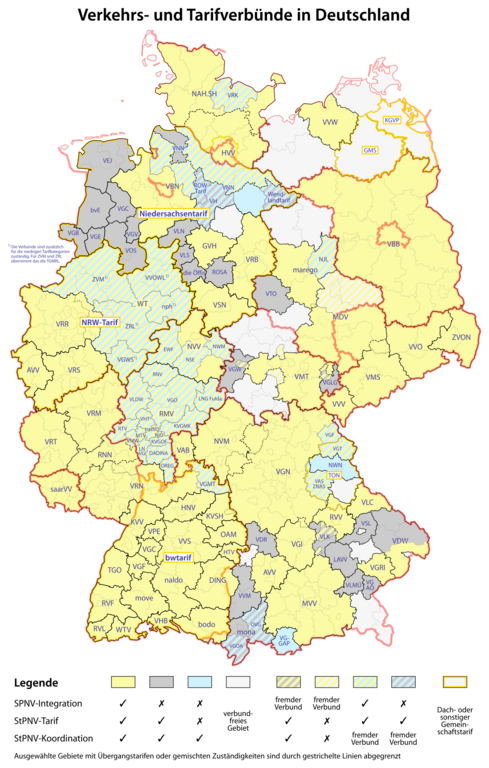 Karte der Verkehrsverbünde und Tarifverbünde in Deutschland von Maximilian Dörrbecker lizenziert unter CC BY-SA 2.5