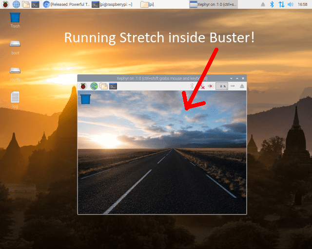 screenshot of Stretch running in buster